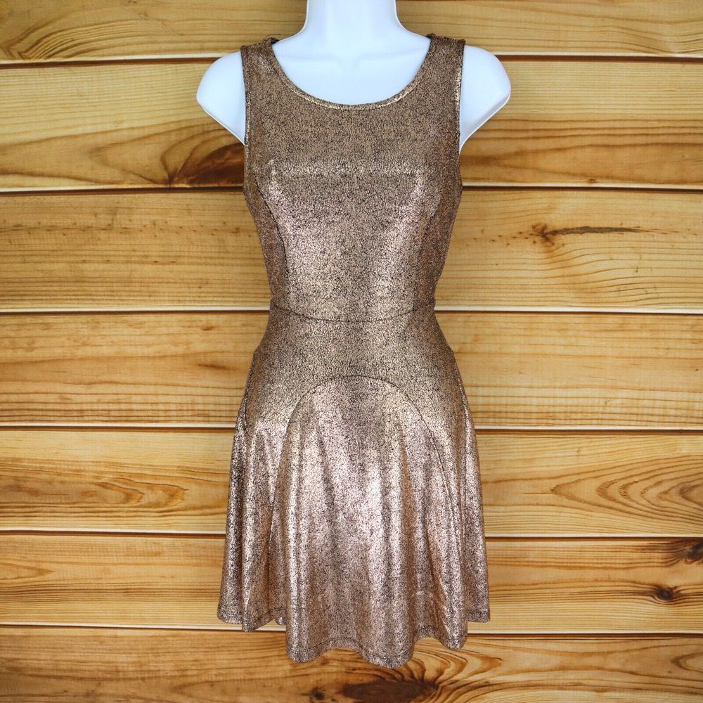 Hem & Thread A-Line Dress Girls Sz M Gold Black Geometric Sleeveless Round Neck‎